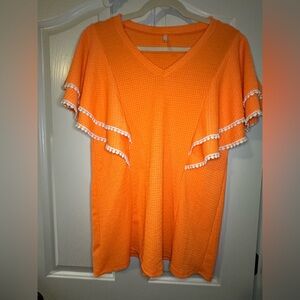 Celeste Orange Ruffle Sleeve Top